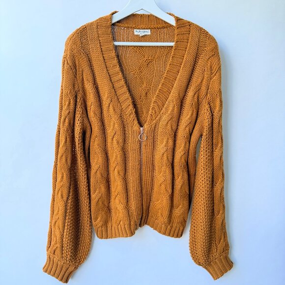 For Love & Lemons Charlotte Zip Cable knit Cardigan, Brown Women’s Size S Q2 - Picture 2 of 10